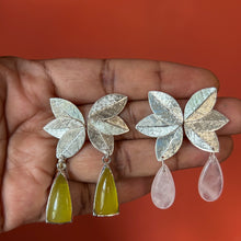 Load image into Gallery viewer, Rose Quartz Foliage Dangle Earrings in Sterling Silver