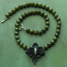 Load image into Gallery viewer, Jade Beaded Orchid Necklace in Sterling Silver