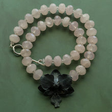 Load image into Gallery viewer, Rose Quartz Beaded Orchid Necklace in Sterling Silver