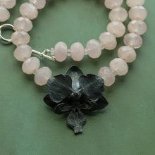 Load image into Gallery viewer, Rose Quartz Beaded Orchid Necklace in Sterling Silver