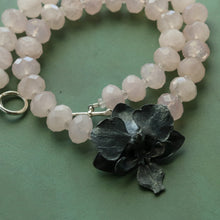 Load image into Gallery viewer, Rose Quartz Beaded Orchid Necklace in Sterling Silver
