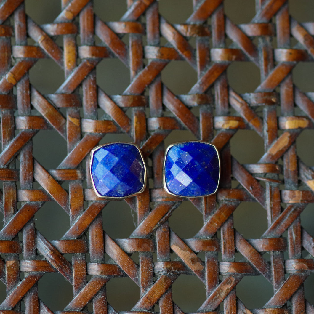 Sterling Silver and Gold Lapis Lazuli Stud Earrings