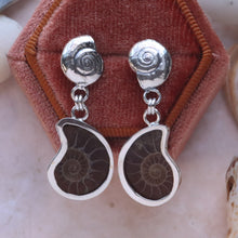 Load image into Gallery viewer, Fossilized Ammonite Earrings II in Sterling Silver
