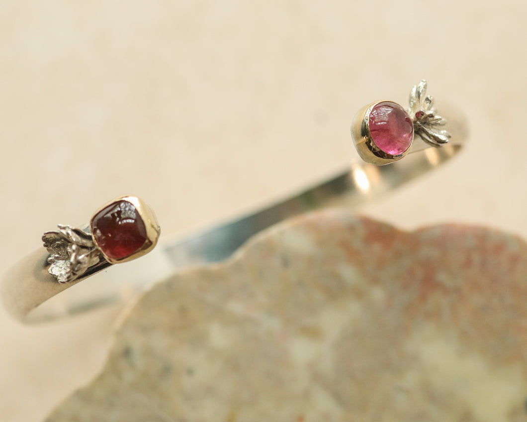 Tourmaline Botanical Cuff Bracelet in Gold and Sterling Silver
