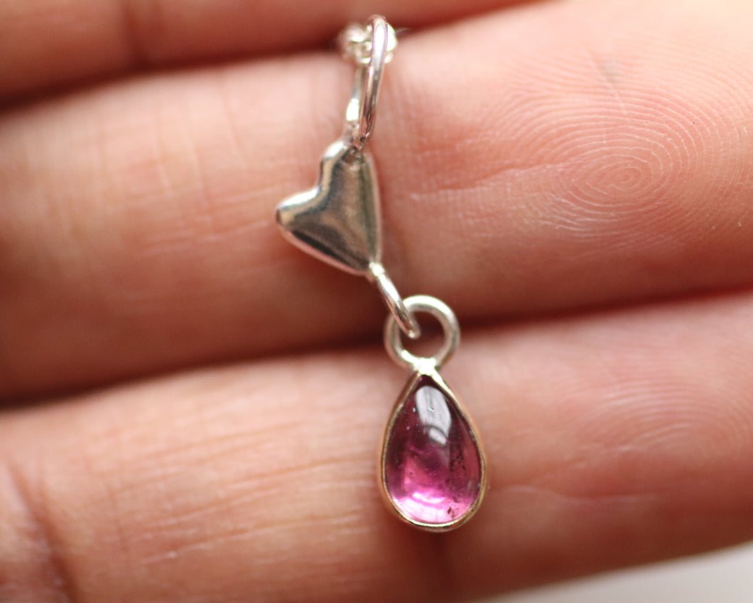 Tourmaline Heart Charm in Sterling Silver