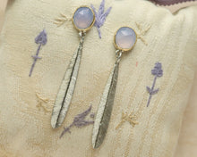 Load image into Gallery viewer, Chalcedony Leaf Dangle Earrings in Gold and Silver
