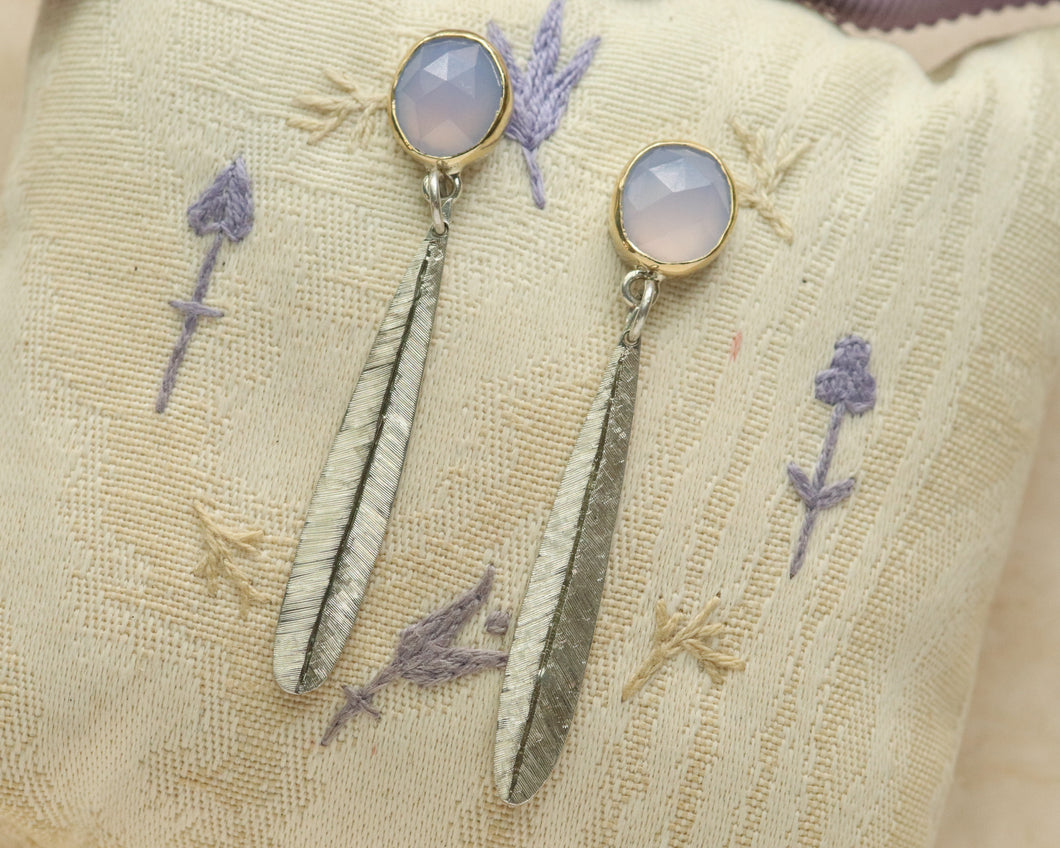 Chalcedony Leaf Dangle Earrings in Gold and Silver