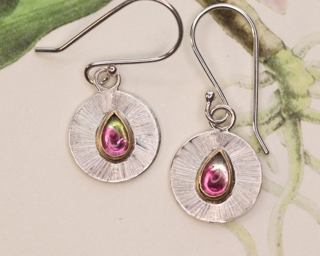 Watermelon Tourmaline Soleil Dangle Earring in Sterling Silver