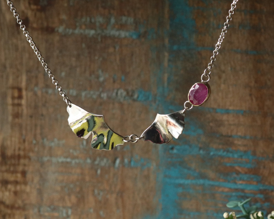 Ginkgo Statement Necklace in Gold and Sterling Silver