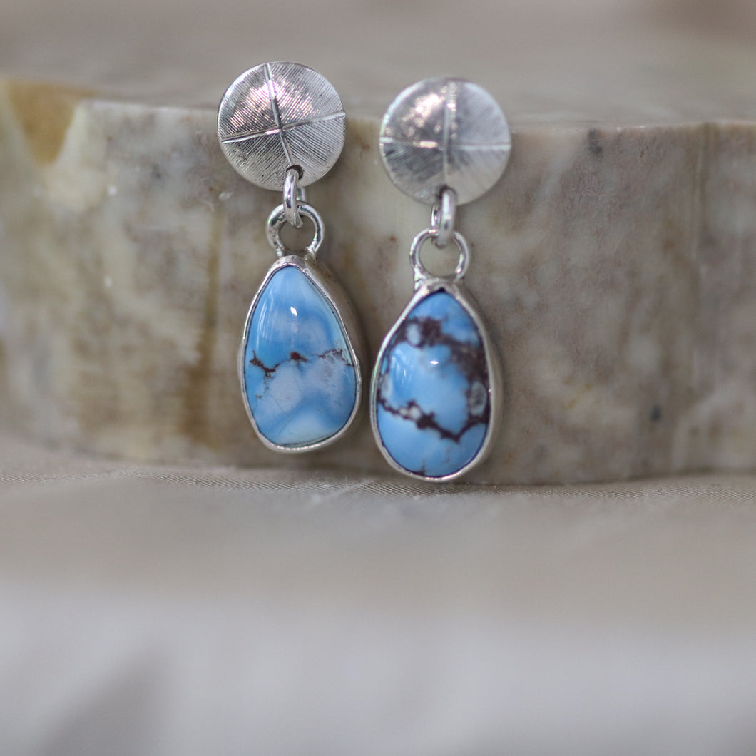 Compass Drop Earrings with Lavender Turquoise in Sterling Silver