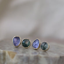 Load image into Gallery viewer, Twin Isle Earring with Aquamarine and Sapphire in Gold and Silver
