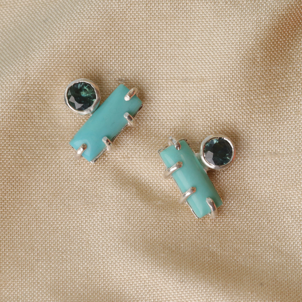 Turquoise and Sapphire Twin Isle Stud Earrings