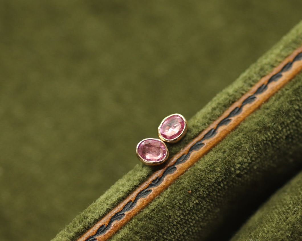 Gold and Pink Sapphire Stud Earrings