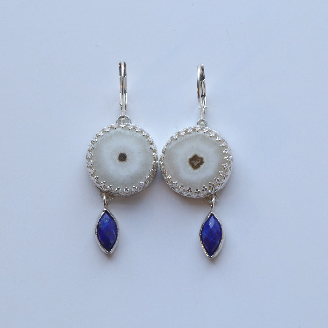 Sterling Silver Solar Quartz and Lapis Lazuli Teary Eye Dangle Earrings
