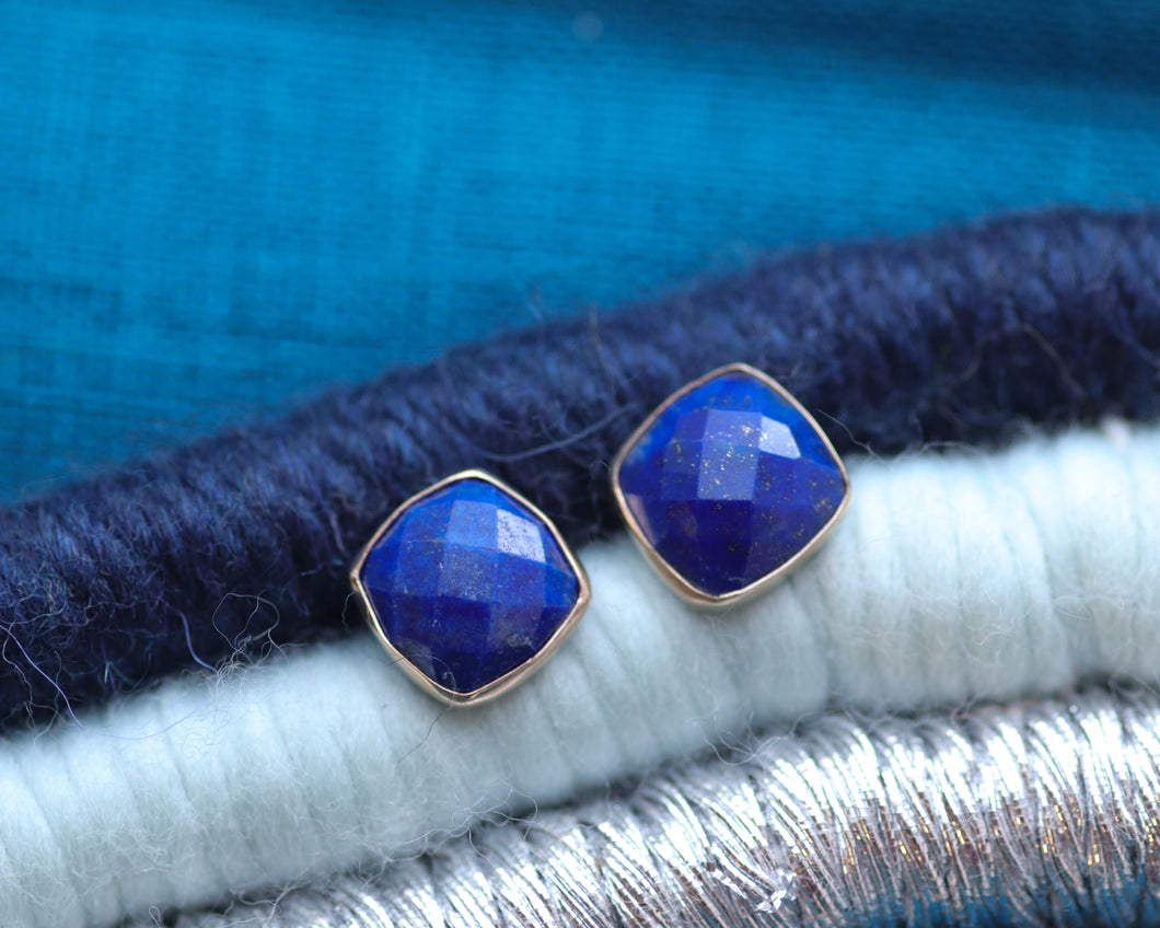 Sterling Silver and Gold Lapis Lazuli Stud Earrings