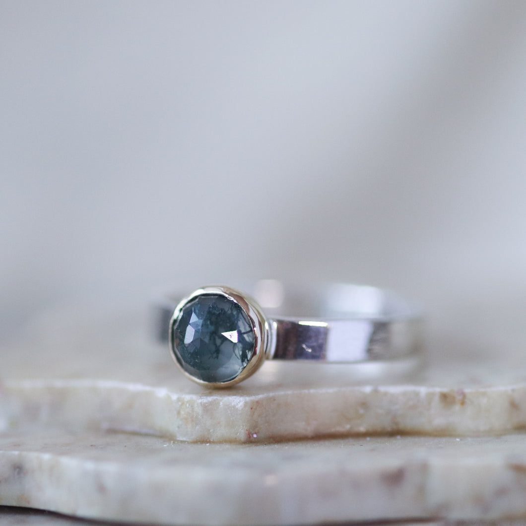 Moss Agate Ring in Gold and Silver