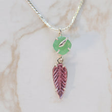 Load image into Gallery viewer, Chrysoprase &amp; Pink Leaf-Carved Tourmaline Necklace in Sterling Silver
