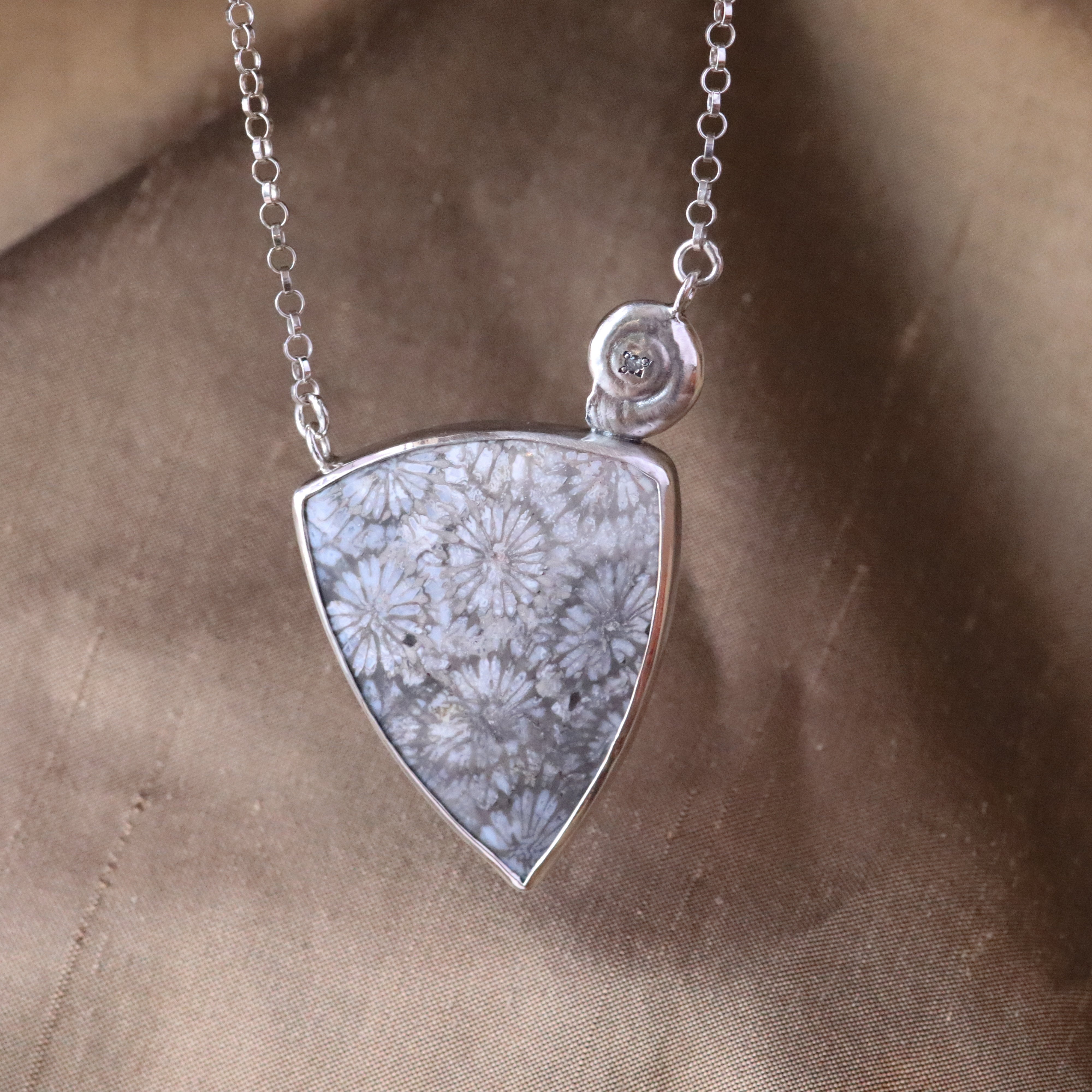 Fossilized Coral Necklace in Sterling Silver