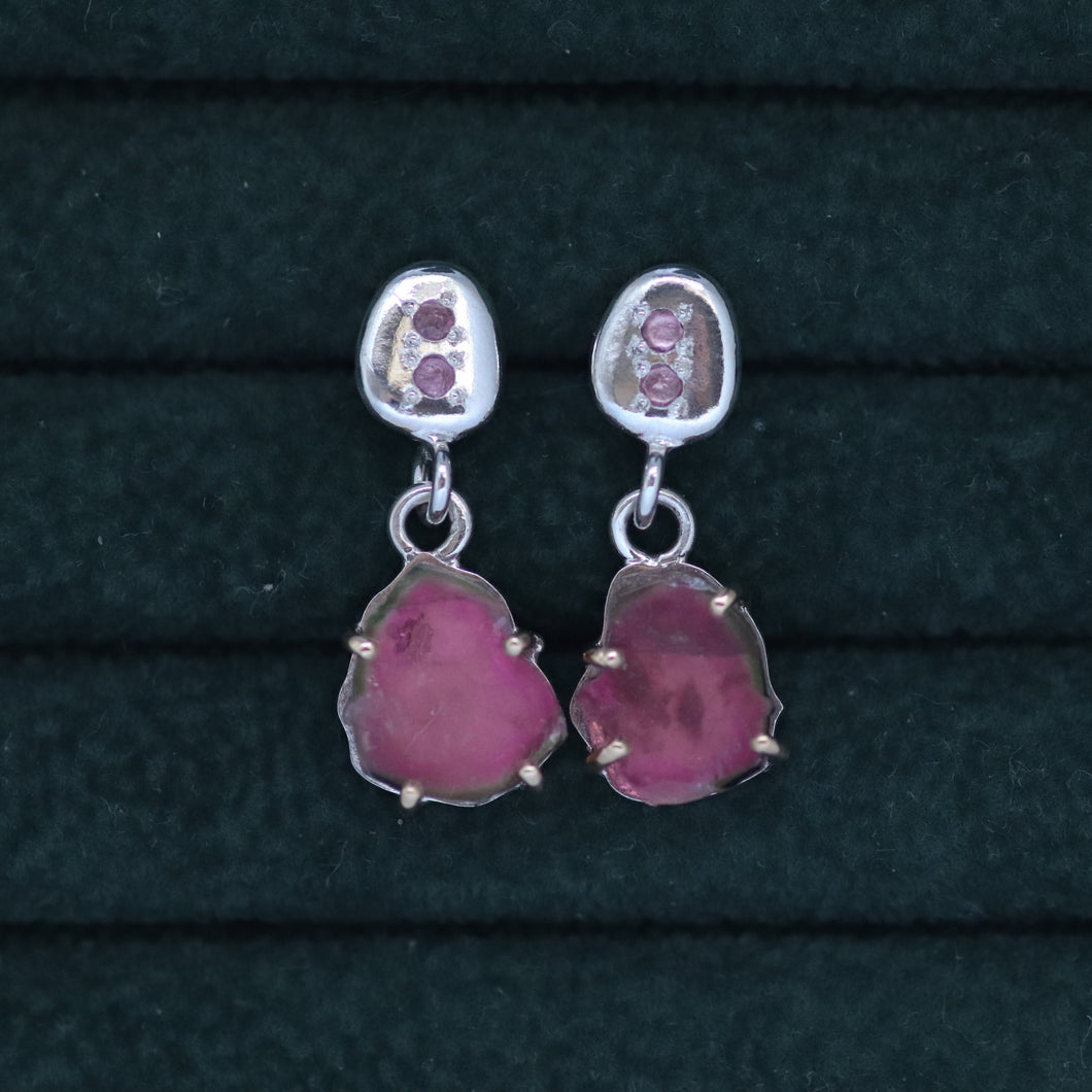 Cobble Stone Tourmaline Earring in Gold and Silver