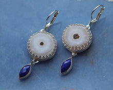 Load image into Gallery viewer, Sterling Silver Solar Quartz and Lapis Lazuli Teary Eye Dangle Earrings
