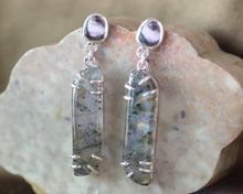 Load image into Gallery viewer, Cobble Stone Earrings with Labradorite in Sterling silver
