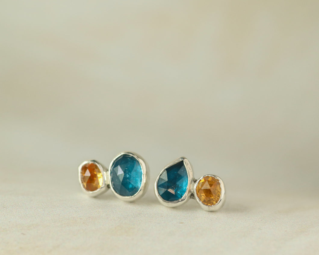 Kyanite and Garnet Twin Isle Earrings in Sterling Silver