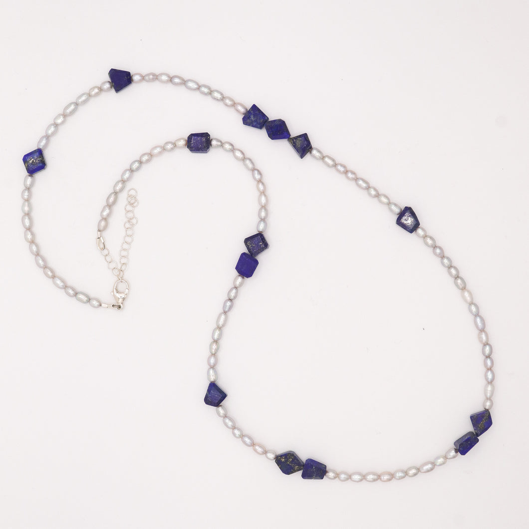 Grey Pearl and Lapis Lazuli Bead Necklace
