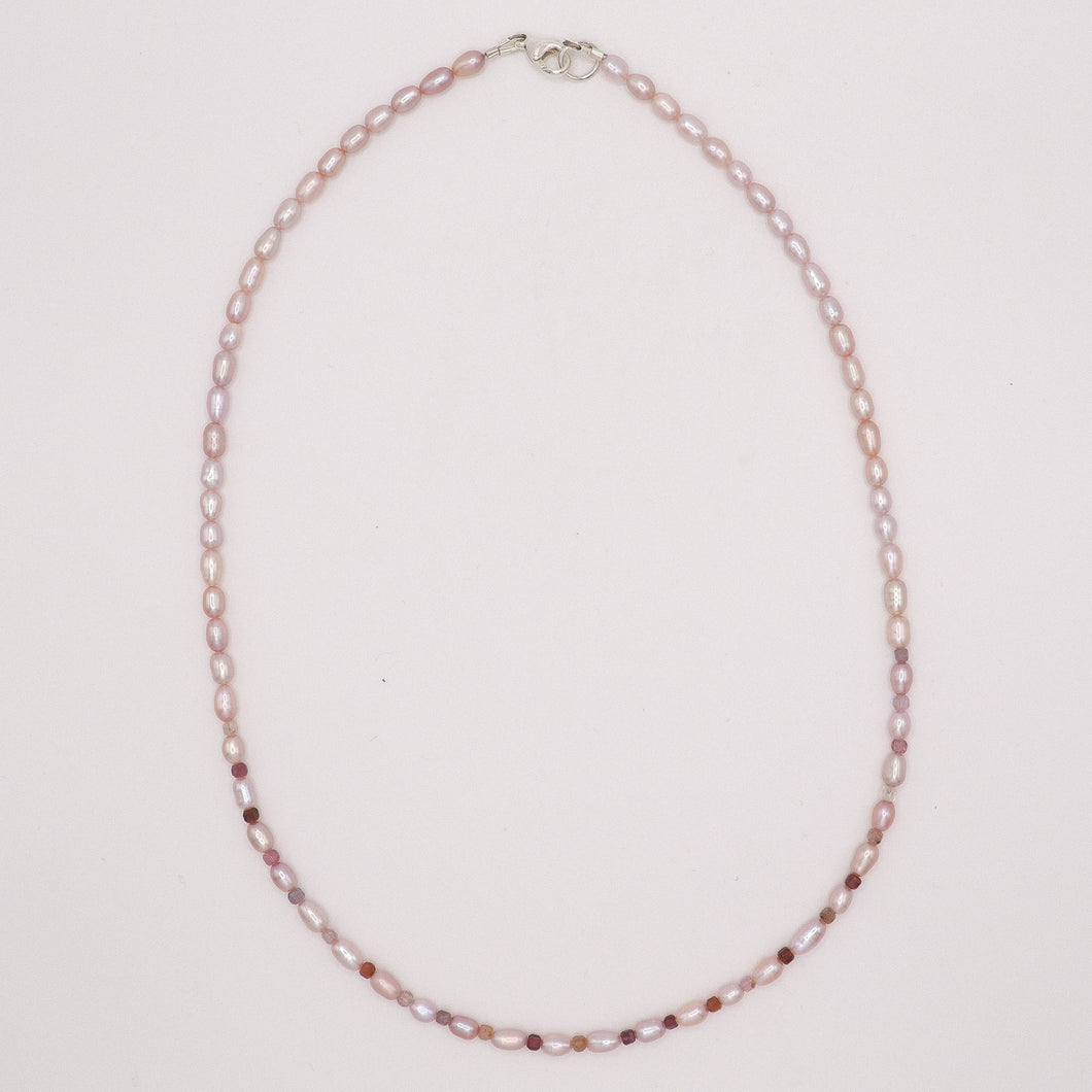 Peach Pearl and Spinel Bead Necklace