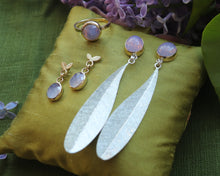 Load image into Gallery viewer, Mixed-Metal Purple Chalcedony Leaf Drop Earrings
