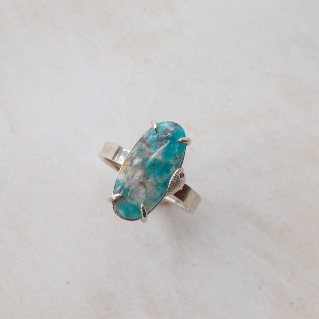Amazonite in Quartz Ring in Silver