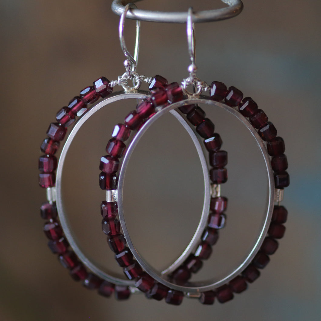 Beaded Hoop Earrings in Sterling Silver-MADE TO ORDER