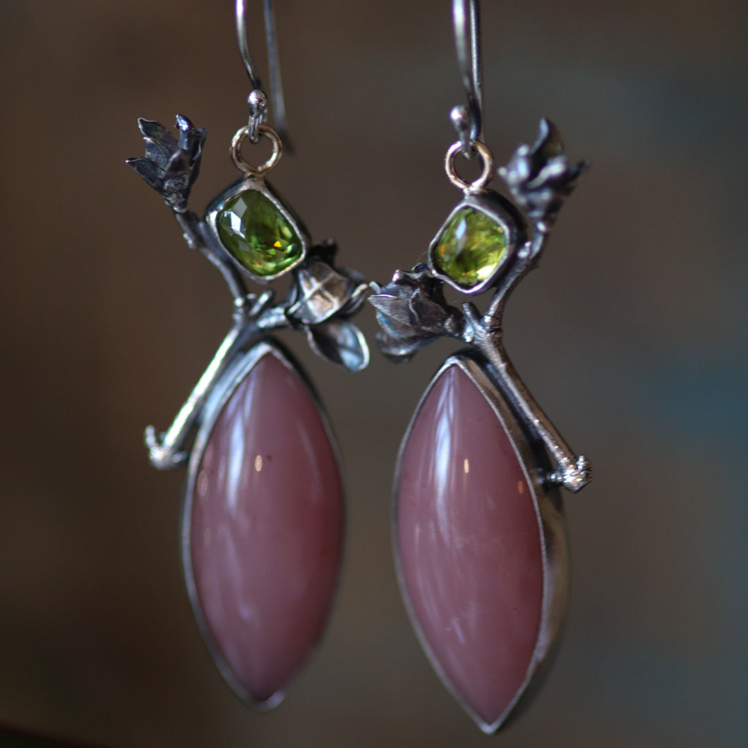 Sphene and Quartz Botanical Statement Earrings