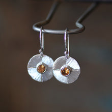 Load image into Gallery viewer, Sterling Silver Spessartine Garnet Compass Dangle earring
