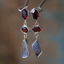 Load image into Gallery viewer, Sterling Silver and Gold Garnet and Opal Statement Earrings
