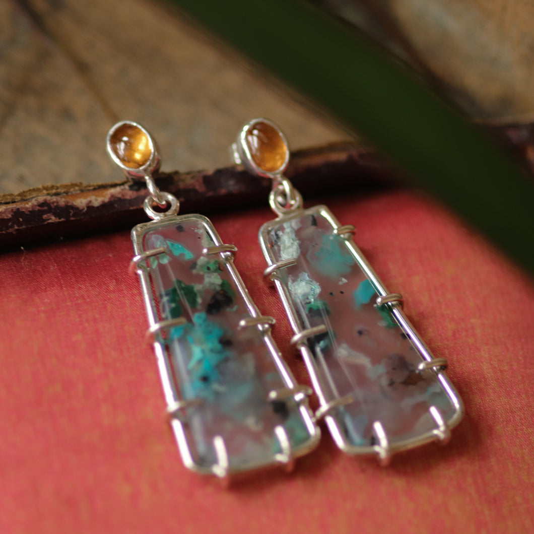 Sterling Silver Garnet and Chalcedony Statement Earrings