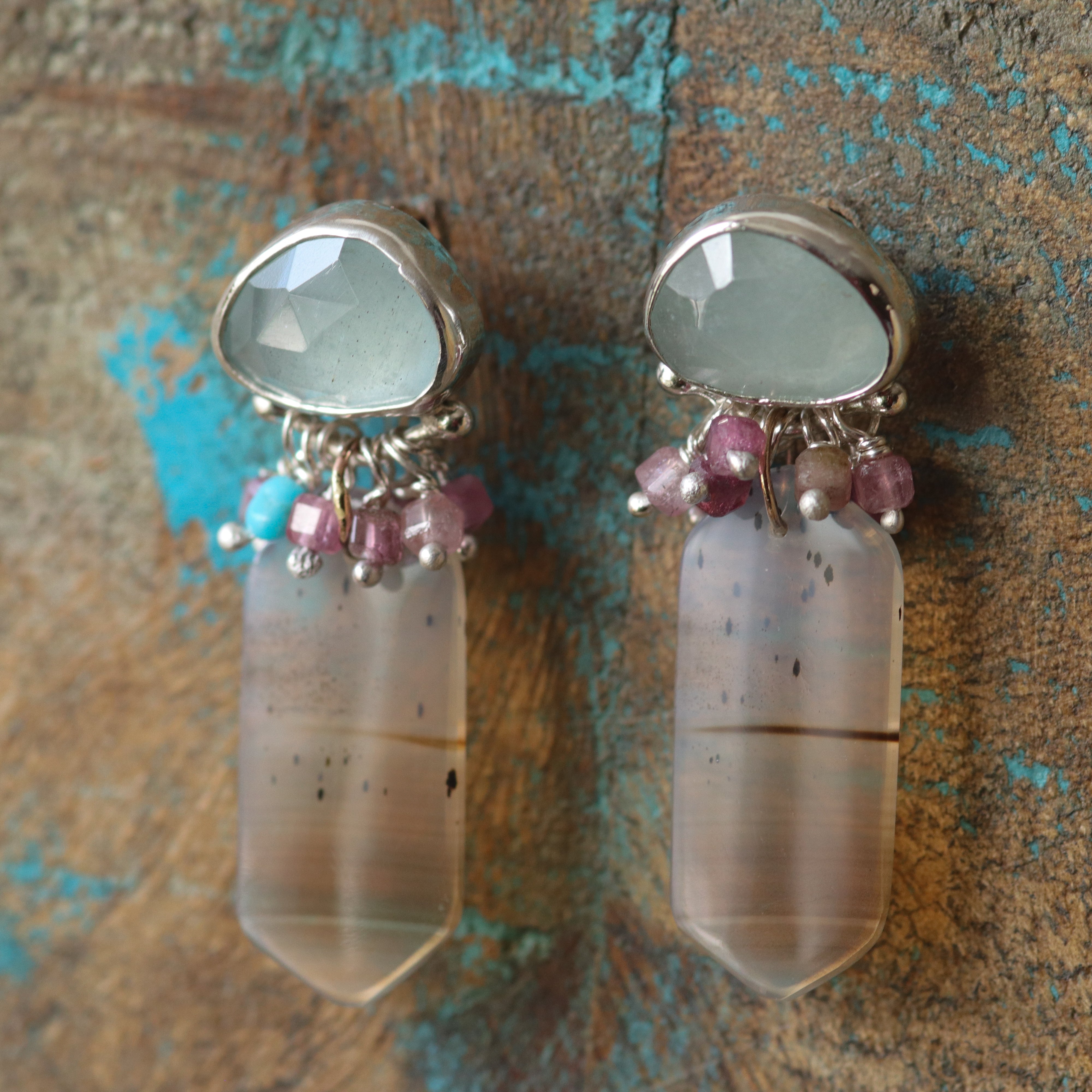 Aquamarine Agate Fringe Earrings