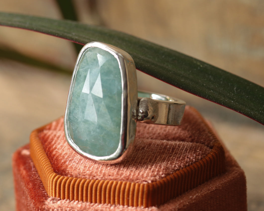 Sterling Silver Aquamarine Statement Ring - Size 7.75
