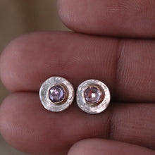 Load image into Gallery viewer, Mini Sapphire Soleil Stud Earrings in Gold and Silver
