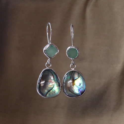 Chrysoprase Abalone Earrings in Sterling Silver