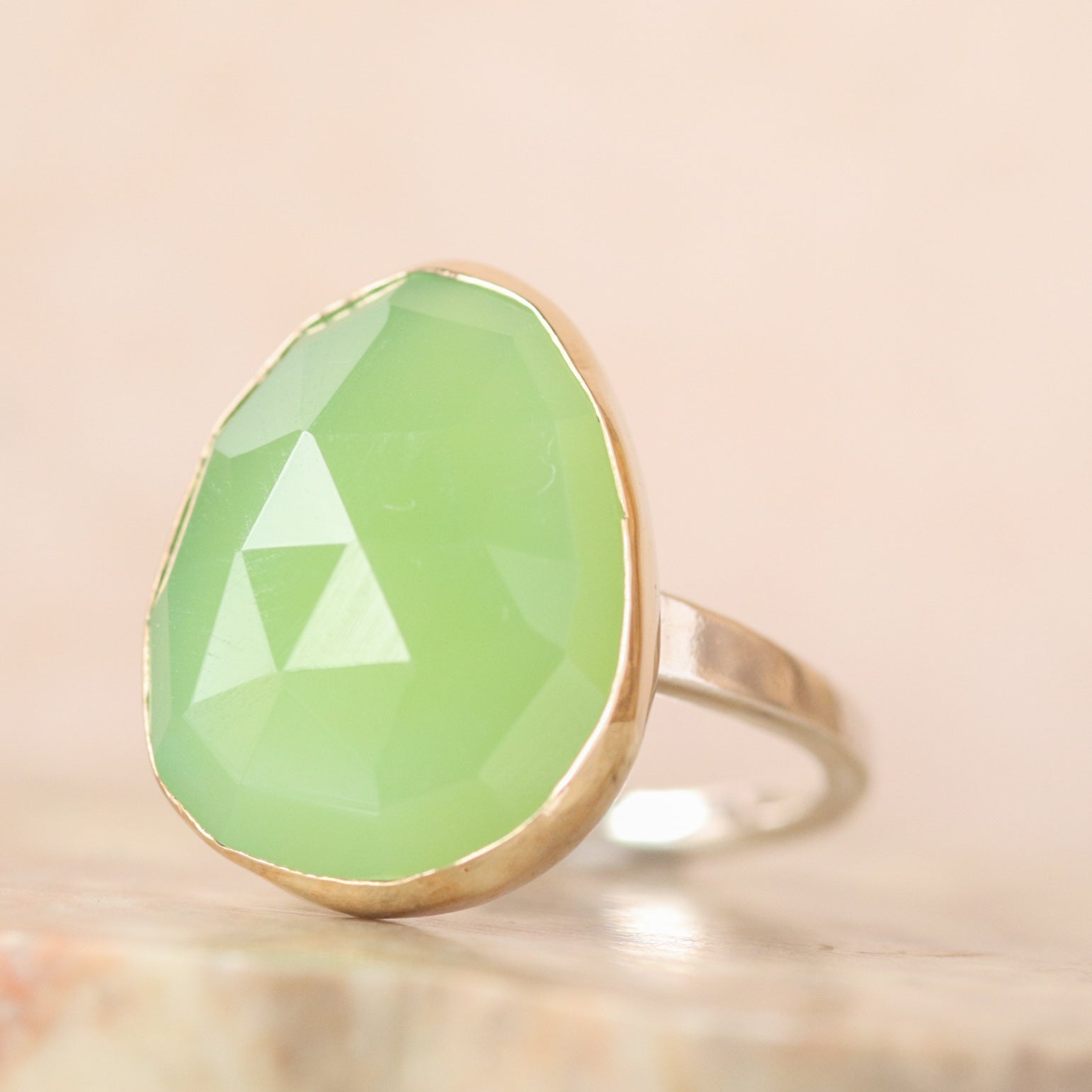 Chrysoprase Ring in Gold and Sterling Silver