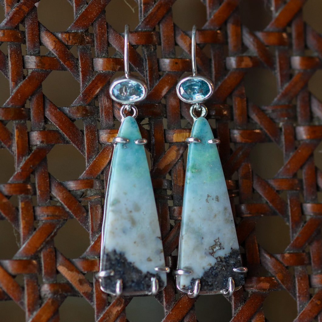Opalized Wood and Zircon Earrings in Sterling Silver
