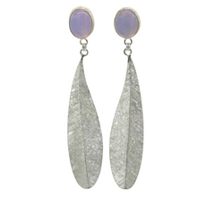 Load image into Gallery viewer, Gold and Silver Purple Chalcedony Leaf Drop Earrings
