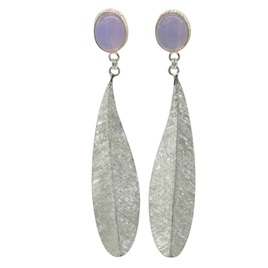 Gold and Silver Purple Chalcedony Leaf Drop Earrings