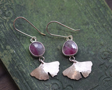 Load image into Gallery viewer, Ruby in Quartz Ginkgo Earrings
