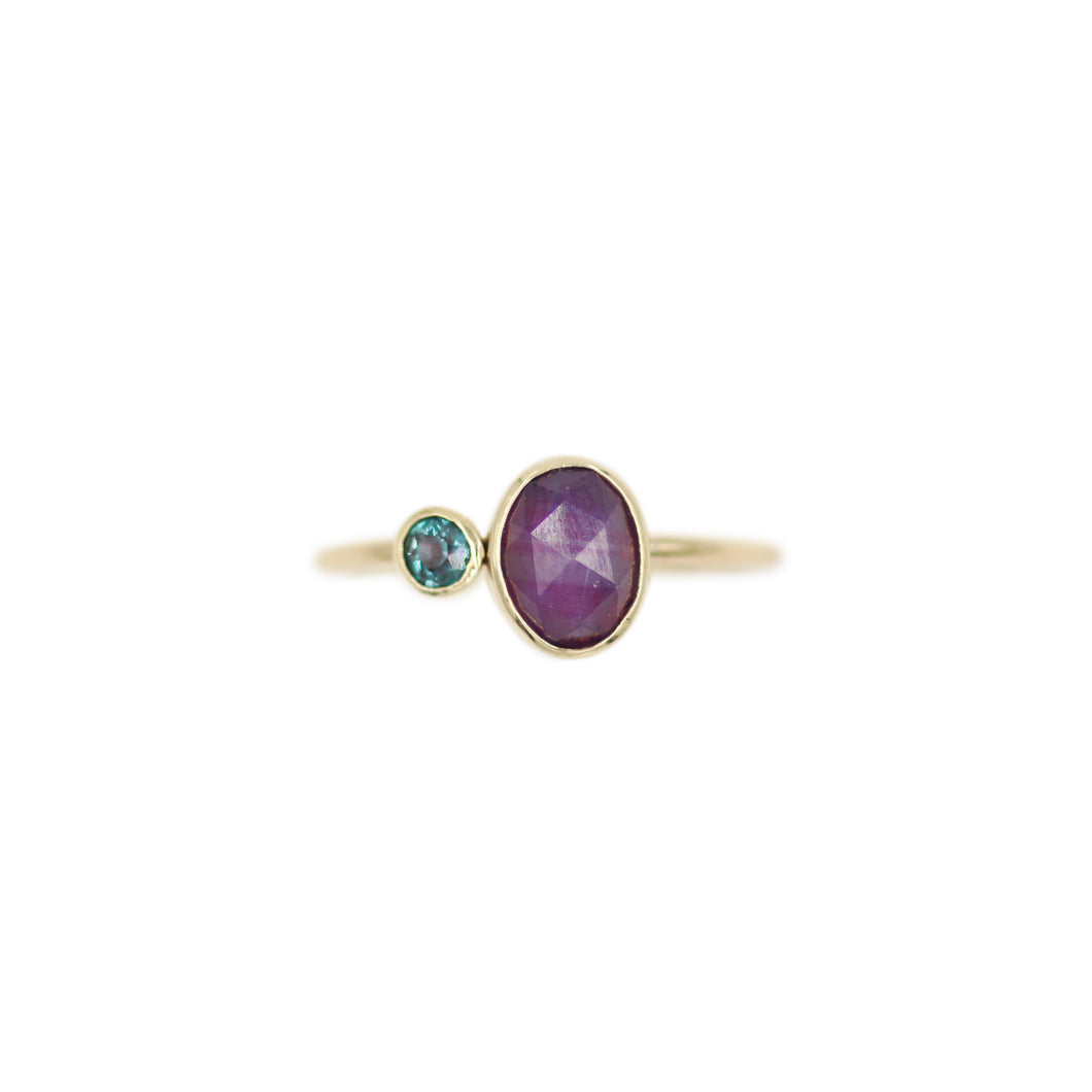 Kashmir Sapphire and Alexandrite Gold Twin Isle Ring- Size 7