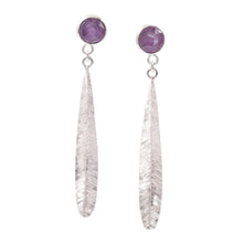 Load image into Gallery viewer, Sterling Silver Sapphire Leaf Drop Earrings

