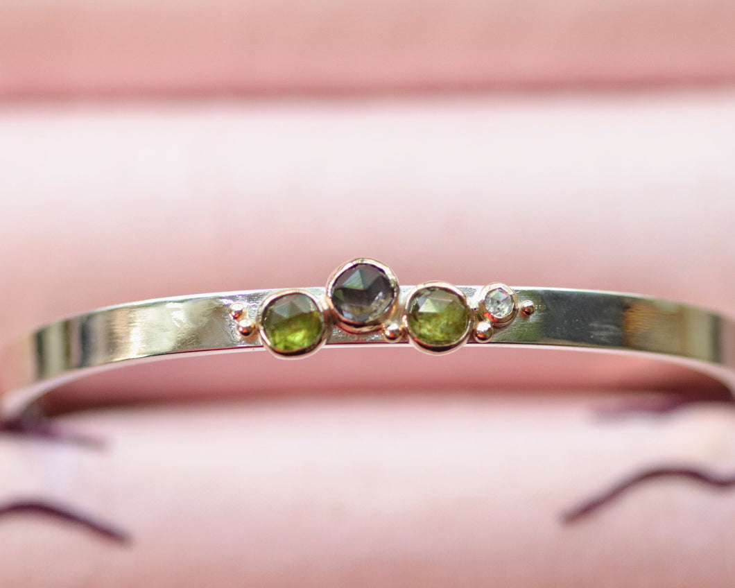 Sterling Silver and Gold Sphene and Spinel Diamond Cuff Bracelet