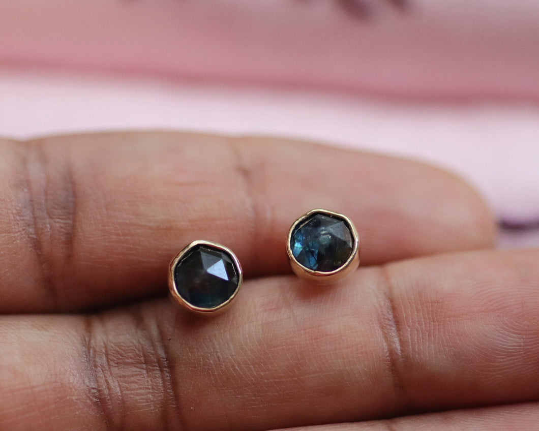Sterling Silver and Gold Sapphire Stud Earrings