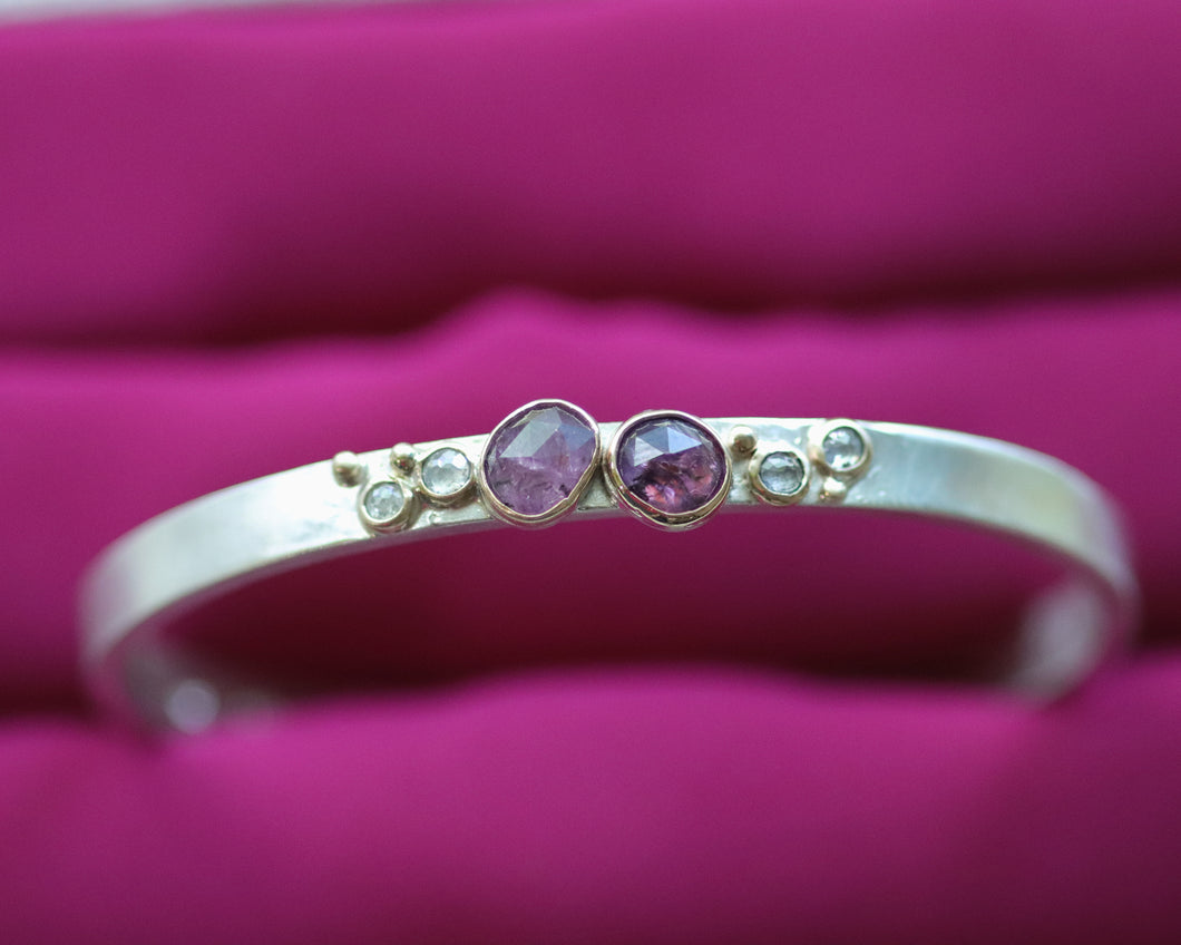 Sterling Silver and Gold Kashmir Sapphire Diamond Cuff Bracelet