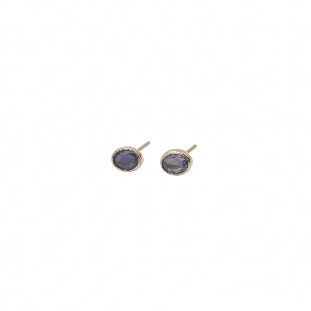 Gold and Blue Sapphire Stud Earrings